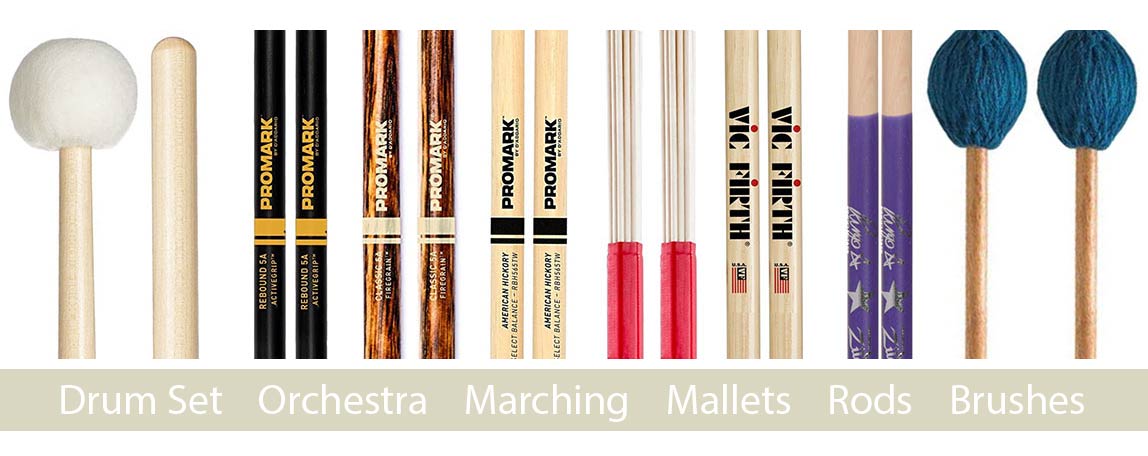 Percussion drum sticks and mallets