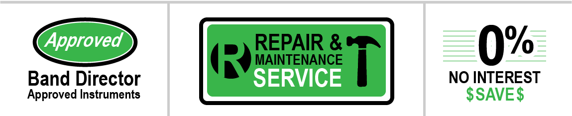 Band director approved instruments, zero interest, repair and maintenance program