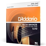 D'Addario EJ10 Bronze Acoustic Guitar Strings, Extra Light, 10-47