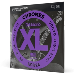 D'Addario ECG24 Chromes Flat Wound Electric Guitar Strings, Jazz Light, 11-50