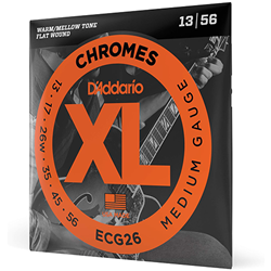 D'Addario ECG26 Chromes Flat Wound Electric Guitar Strings, Medium, 13-56