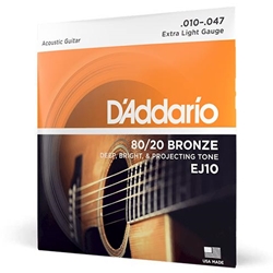 D'Addario EJ10 Bronze Acoustic Guitar Strings, Extra Light, 10-47