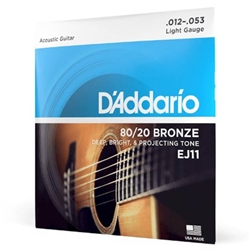 D'Addario EJ11 80/20 Bronze Acoustic Guitar Strings, Light, 12-53